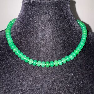 Beaded Gemstone Candy Necklace, Green Jade Rondelle Necklace,  18”